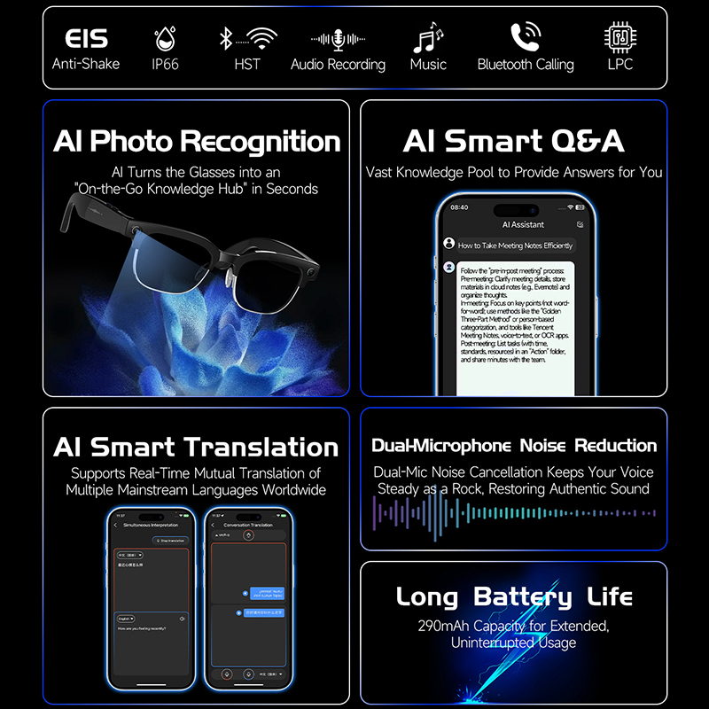 نظارات ذكية W630 بكاميرا عالية - مراجعة Audio Music Image وسعره